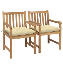 Chaises de jardin 2 pcs avec coussins blanc crème Bois de teck