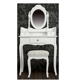 Coiffeuse avec miroir et tabouret Blanc