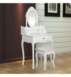 Coiffeuse avec miroir et tabouret Blanc