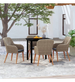 Mobilier de salle à manger de jardin et coussins 5 pcs Marron