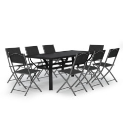 Ensemble de salle à manger de jardin 9 pcs Gris et noir