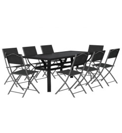 Ensemble de salle à manger de jardin 9 pcs Gris et noir