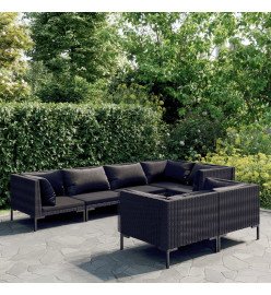 Salon de jardin 7 pcs avec coussins Résine tressée Gris foncé
