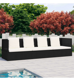 Lit de jardin avec coussin et oreillers Résine tressée Noir