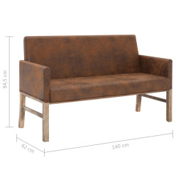 Banc avec accoudoir 140 cm Marron Similicuir daim