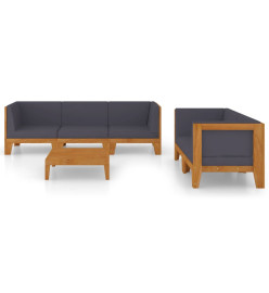 Salon de jardin 6 pcs avec coussins Bois d'acacia solide