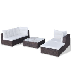 Salon de jardin 5 pcs avec coussins Résine tressée Marron