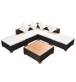 Salon de jardin 6 pcs avec coussins Résine tressée Noir