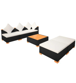 Salon de jardin 6 pcs avec coussins Résine tressée Noir