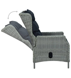 Chaise inclinable de jardin coussins Résine tressée Gris clair