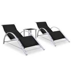 Chaises longues 2 pcs avec table Aluminium Noir
