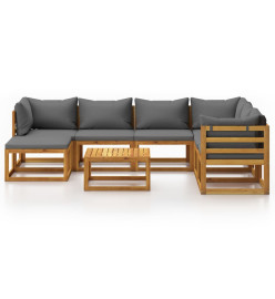 Salon de jardin 8 pcs avec coussin Bois d'acacia solide