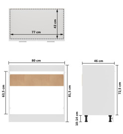 Armoire de plancher d'évier Blanc 80x46x81,5 cm Aggloméré