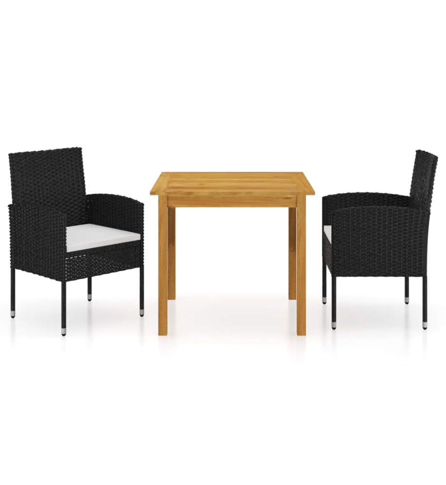 Ensemble de salle à manger de jardin 3 pcs Noir Ensemble de salle à manger de jardin 3 pcs Noir
