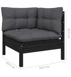 Salon de jardin 11 pcs avec coussins Noir Bois de pin massif