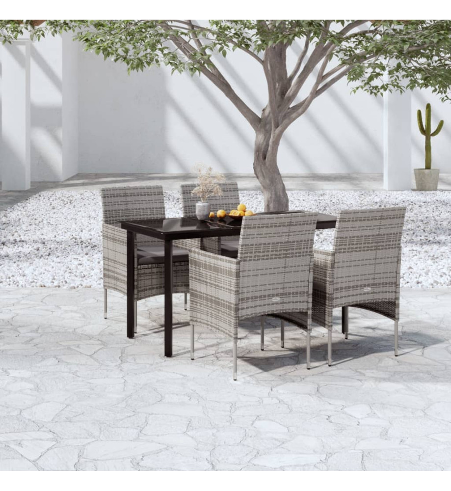 Ensemble de salle à manger de jardin et coussins 5pcs Gris/noir Ensemble de salle à manger de jardin et coussins 5pcs Gris/noir