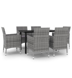 Mobilier à dîner de jardin coussins 7 pcs Résine tressée Verre