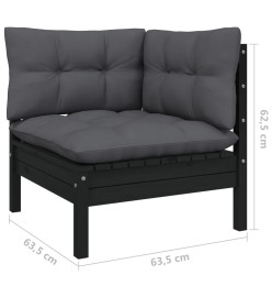 Salon de jardin 13 pcs avec coussins Noir Bois de pin