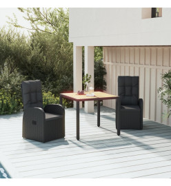 Ensemble de salle à manger de jardin avec coussins 3 pcs Noir