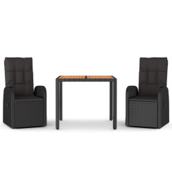 Ensemble de salle à manger de jardin avec coussins 3 pcs Noir