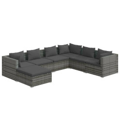 Salon de jardin 7 pcs avec coussins Résine tressée Gris
