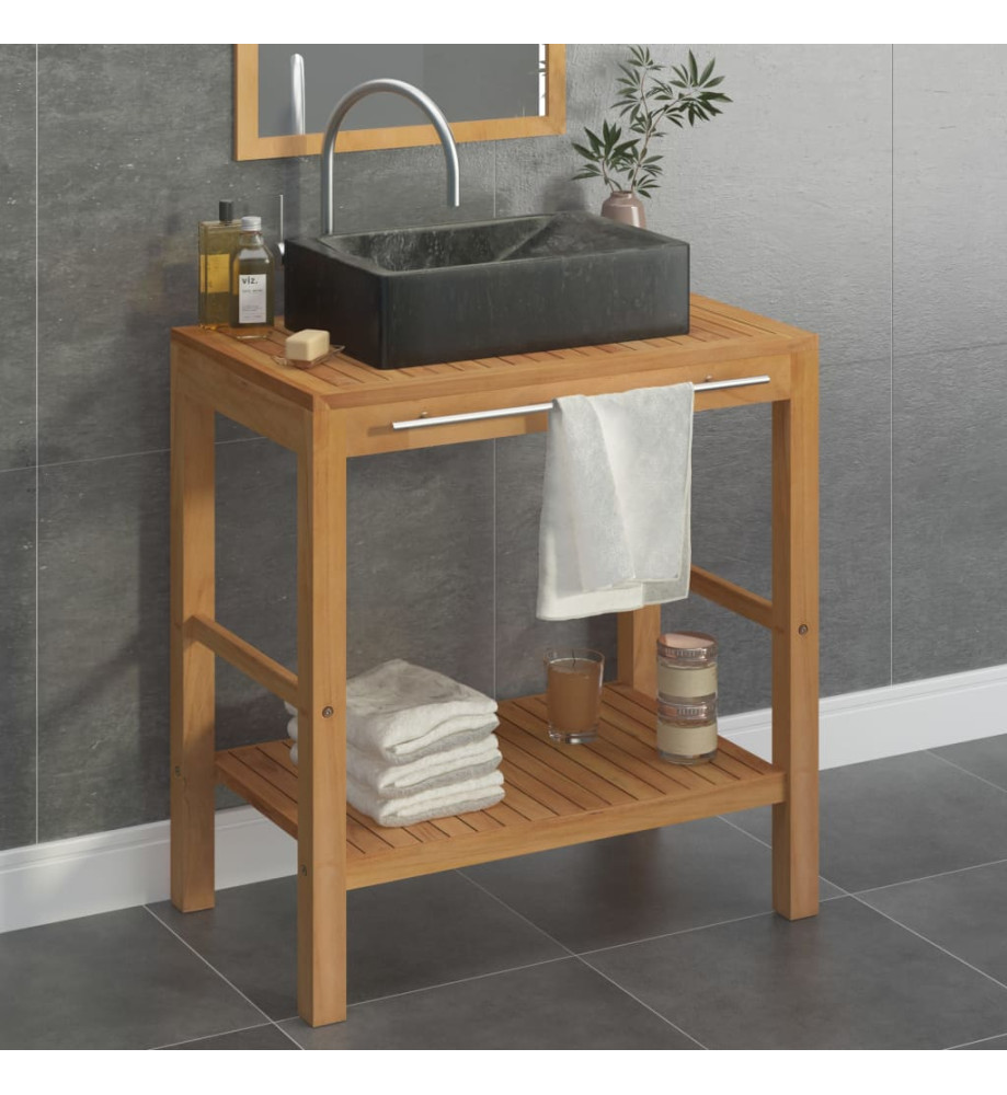 Armoire de toilette en teck solide avec lavabo en marbre Noir