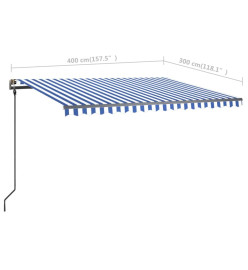 Auvent manuel rétractable avec poteaux 4x3 m Bleu et blanc