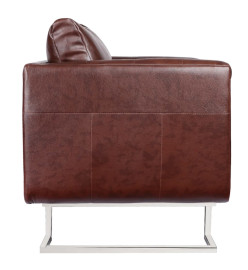 Fauteuil cube avec pieds chromés Marron Similicuir