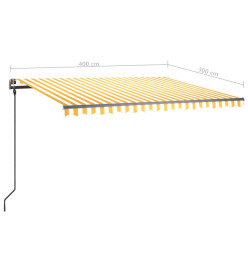 Auvent rétractable automatique avec poteaux 4x3m Jaune et blanc