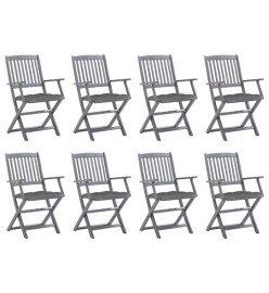 Chaises pliables d'extérieur 8 pcs avec coussins Bois d'acacia