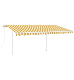 Auvent rétractable automatique et poteaux 4,5x3m Jaune et blanc