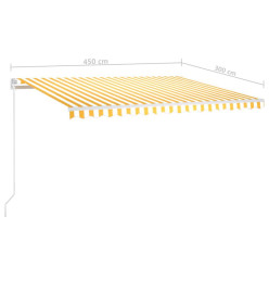 Auvent rétractable automatique et poteaux 4,5x3m Jaune et blanc