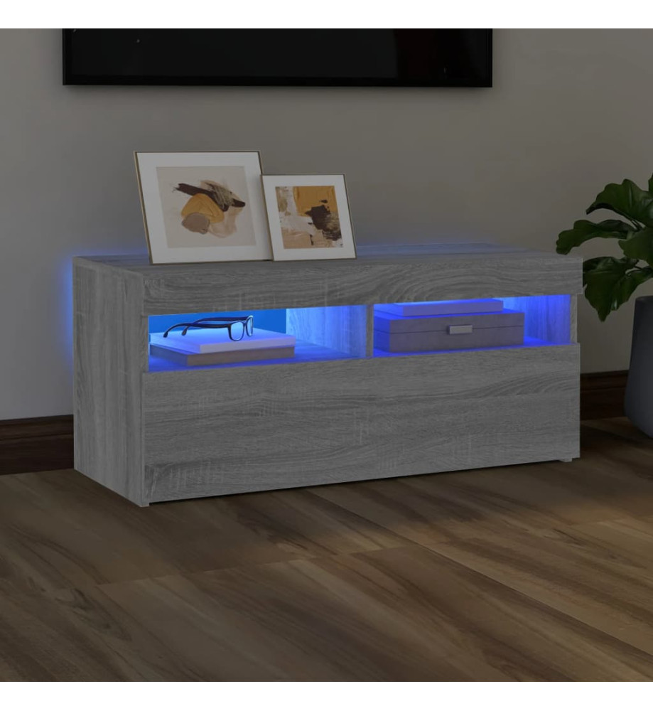 Meuble TV avec lumières LED Sonoma gris 90x35x40 cm