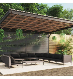 Salon de jardin 12 pcs avec coussins Résine tressée Gris foncé