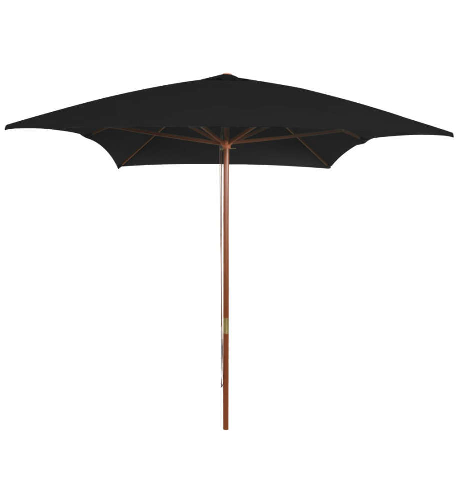 Parasol d'extérieur avec mât en bois Noir 200x300 cm