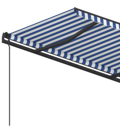 Auvent automatique rétractable avec poteaux 5x3,5 m Bleu blanc