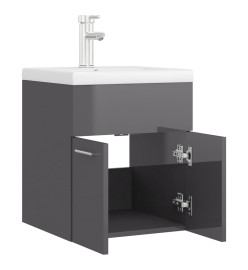 Armoire d'évier avec lavabo intégré Gris brillant Aggloméré