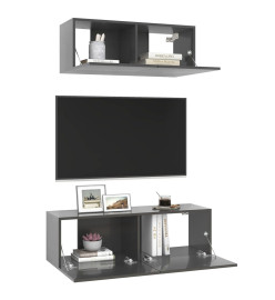 Ensemble de meuble TV 2 pcs Gris brillant Aggloméré