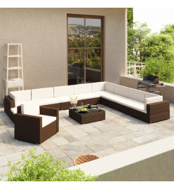 Salon de jardin 12 pcs avec coussins Résine tressée Marron