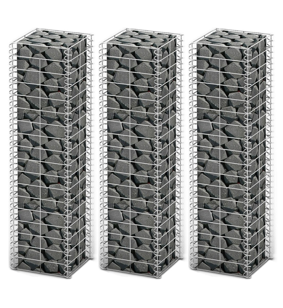 Jeu de panier de gabion 3 pcs Fil galvanisé 25 x 25 x 100 cm