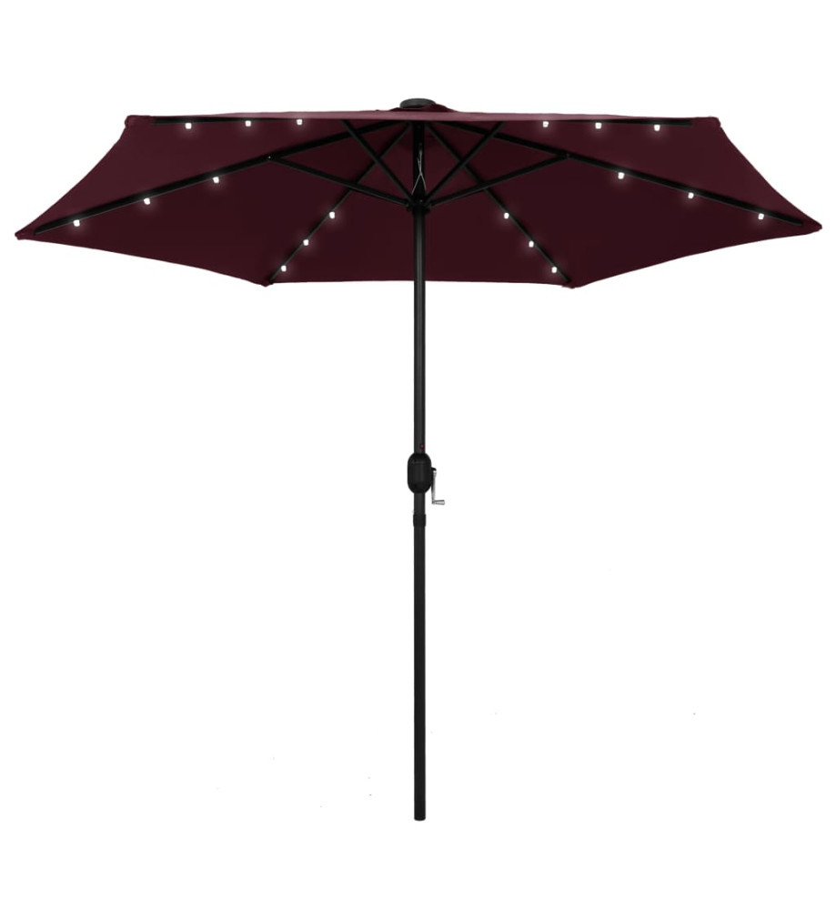 Parasol avec LED et mât en aluminium 270 cm Rouge bordeaux