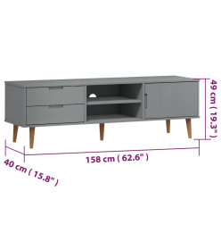 Meuble TV MOLDE Gris 158x40x49 cm Bois de pin massif