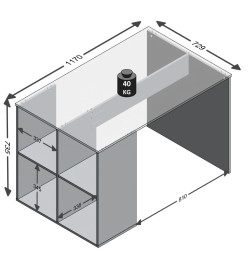 FMD Bureau avec étagères latérales 117 x 72,9 x 73,5 cm Blanc