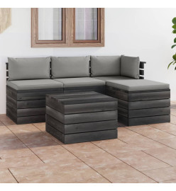 Salon palette de jardin 5 pcs avec coussins Bois de pin massif