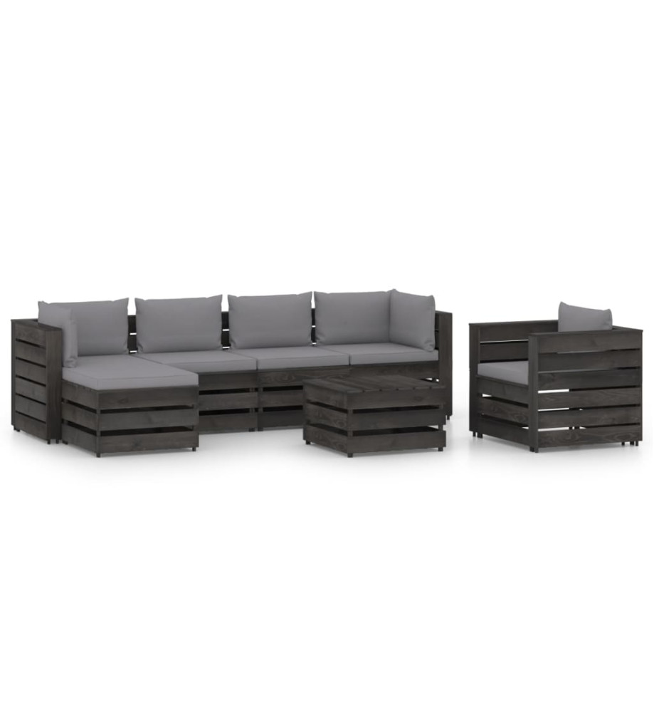 Salon de jardin 7 pcs avec coussins Bois imprégné de gris Salon de jardin 7 pcs avec coussins Bois imprégné de gris