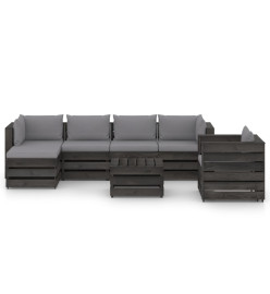 Salon de jardin 7 pcs avec coussins Bois imprégné de gris