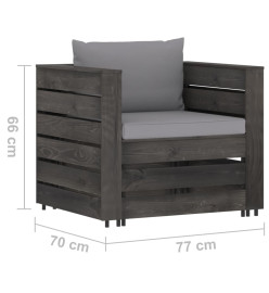 Salon de jardin 7 pcs avec coussins Bois imprégné de gris