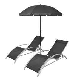 Chaises longues et parasol Aluminium Noir
