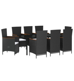 Ensemble de salle à manger de jardin avec coussins 9 pcs Noir
