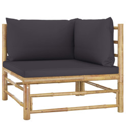 Salon de jardin 7 pcs avec coussins gris foncé Bambou